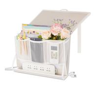 Retyion Bedside Caddy Bedside Storage Organizer Bedside Organizer with Power Strip Holder and 2 Adjustable Straps for Home Bunk Bed College Dorm Sofa (White)