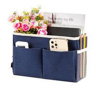 Retyion Bedside Caddy Bedside Storage Organizer Hanging Bunk Bed Dorm Room with Side Pockets for Water Bottles, Books, Cell Phones, Headphones (Dark Blue)