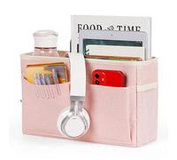 Retyion Bedside Caddy Bedside Storage Organizer Hanging Bunk Bed Dorm Room with Side Pockets for Water Bottles, Books, Cell Phones, Headphones (Pink)