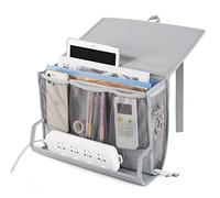 Retyion Bedside Storage Organizer with Power Strip Holder and Adjustable Straps Bed Hanging Bag for Home Bunk Bed Dorm Sofa (Light Gray)