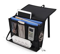 Retyion Bedside Storage Organizer with Power Strip Holder and Adjustable Straps Bed Hanging Bag for Home Bunk Bed Dorm Sofa (Black)