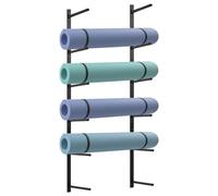 Retyion Black Yoga Mat Rack, 6-Shelf Wall Mount Storage Holder for Foam Rollers, Skateboards, Ski Boards - 39.37" L x 8.66" W x 1.2" D
