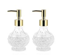 Retyion Glass Soap Dispenser Hand Soap Dispenser Pump Bottle Liquid Soap Dispenser Bathroom with Rust Proof Pump for Kitchen Dish Soap, Hand Wash, Essential Oil Lotion (2PCS New Gold)