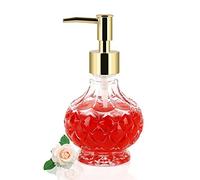 Retyion Glass Soap Dispenser with Rust Proof Pump, Gold, Diamond Pattern, 7.4oz/220ml, Kitchen, Bathroom, Office