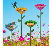 Retyion 4 Pack Bee Watering Station, Large Bee Cups Water for Garden Metal Butterfly Feeders Bath Bowl with 5.32'' Flower Design Bee Bath for Outside Outdoors Garden Decor (Red,Green,Blue,Yellow)