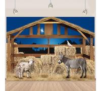 Retyshia Classic Farmhouse Nativity Backdrop 8x6ft Rustic Christmas Manger Scene Backdrop W ith Barn,Hay Bales,Religious Party Decor for Church, Home Celebration 96x72 Inch(Polyester)