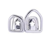 Retzjorv 2 Pcs 18K Gold Plated Double Tooth Cap Hip Hop Teeth Grillz Vampire Fangs Open Face Grills for Your Teeth Rapper Cosplay Costume, One Size, Brass, No Gemstone