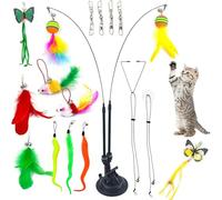 RETZLA 20PCS Feather Teaser Cat Toy Set with 1 Suction Cup & 2 Wands, Including 3 Caterpillar Toys for Interactive Indoor Play and Exercise