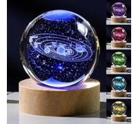 RETZLA 3D Solar System Crystal Ball with LED Colorful Lighting Touch Base, Solar System Model Decor, Science Astronomy Gifts, Easter Religious Space Gifts Decor
