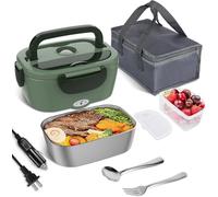 RETZLA Electric Lunch Box for Adults, 75W Portable Food Warmer with 1.5L 304 Stainless Steel Container, Fork & Spoon, 230V/12V/24V for Work, Car, Truck