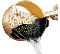 RETZLA Silicone Clip On Strainer for Pots and Pans - Versatile Pasta and Food Strainer for Meat, Vegetables, and Fruit - Kitchen Colander (Black)