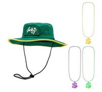 REU GLOBAL Mardi Gras Outfits Accessory for Women Men Mardi Gras Party Parade Bucket Benny Hat Headwrap Costume, Green-yellow, Medium