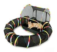 Reuentone 2-in-1 Outdoor Cat Playpen with Tunnel, Foldable Mesh Cat Enclosure, Portable Pet Play Tent for Cats, Rabbits & Small Animals