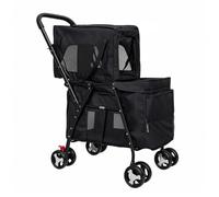 reukmuuc Double Decker Dog Stroller for Multiple Pets, Pet Carrier Cart for 1-2 Medium-Sized Dogs, Collapsible Pet Stroller with 360° Rotating Wheels, Ideal for Travel & Outdoor Use Black