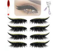 Reusable 2-in-1 Eye Shadow & Lash Stickers - Waterproof Makeup Patches For Instant Glam, 4 Pairs Self-Adhesive No Glue Needed(Gold4pairs)