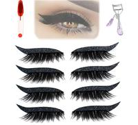 Reusable 2-in-1 Eye Shadow & Lash Stickers - Waterproof Makeup Patches For Instant Glam, 4 Pairs Self-Adhesive No Glue Needed(Black4pairs)