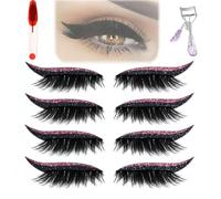 Reusable 2-in-1 Eye Shadow & Lash Stickers - Waterproof Makeup Patches For Instant Glam, 4 Pairs Self-Adhesive No Glue Needed(Pink4pairs)