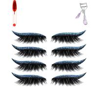 Reusable 2-in-1 Eye Shadow & Lash Stickers - Waterproof Makeup Patches For Instant Glam, 4 Pairs Self-Adhesive No Glue Needed(Blue4pairs)