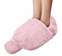 Reusable 2L Hot Water Bottle with Faux Rabbit Fur Foot Warmer Cover - Soft Plush Sleeve for Women Men, Relieves Cold Feet and Aches, Ideal for Winter, Bedtime, and Office Use (Pink)