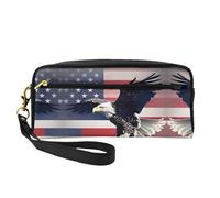 Reusable 3D Bald Eagle Flying with American Flag Print Cosmetic Makeup Bag – Travel Toiletry Organizer, Leather Small Makeup Accessories