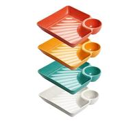 Reusable 4Pcs Divided Snack Plates with Built-in Dipping Saucer Square Serving Dishes for Chips Sushi Tacos and More
