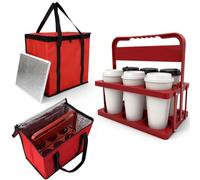 Reusable 6 Cup Drink Carrier with Handle and Insulated Bag, Foldable Plastic Beverage Holder and Large Capacity Insulated Tote Bag for Takeout, Delivery, Office, Car, Picnic & Home Use