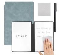 Reusable A5 Dry Erase Notebook, Portable Whiteboard Notepad 24.2x16.5 cm, PU Hardcover Erasable Notebook with Wipeable Pen and Cleaning Cloth, for Office Study Business Meeting (Light Cyan)