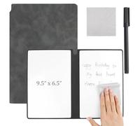 Reusable A5 Dry Erase Notebook, Portable Whiteboard Notepad 24.2x16.5 cm, PU Hardcover Erasable Notebook with Wipeable Pen and Cleaning Cloth, for Office Study Business Meeting (Black)