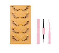 Reusable Adhesive Natural Look Cat Eye Fluffy Faux Mink Extension Volume Eyelash 5 Pairs,B5018