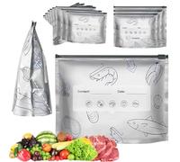 Reusable Aluminum Foil Sealable Storage Bags, 10 pcs Aluminum Freezer Bags with Label And Zip Lock, Stand Up Plastic bag Sealable for Vegetables Fruits Bread Meat (3 in 1)