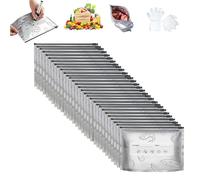 Reusable Aluminum Foil Sealable Storage Bags, Resealable Vacuum Zipper Pouches with Label and Zip Lock, Aluminum Storage Bags for Meat, Vegetable, Fruit (30Pcs-S)