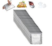 Reusable Aluminum Foil Sealable Storage Bags, Resealable Vacuum Zipper Pouches with Label and Zip Lock, Aluminum Storage Bags for Meat, Vegetable, Fruit (30Pcs-L)