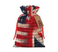 Reusable American-British-Flag-Wall Burlap Drawstring Xmas Present Bags, Rustic Gift Wrap Bags For Holiday Party And Xmas Presents