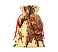 Reusable Ancient-Egyptian-Ankh-God Burlap Drawstring Xmas Present Bags, Rustic Gift Wrap Bags For Holiday Party And Xmas Presents