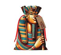 Reusable Ancient-Egyptian-Art-God Burlap Drawstring Xmas Present Bags, Rustic Gift Wrap Bags For Holiday Party And Xmas Presents