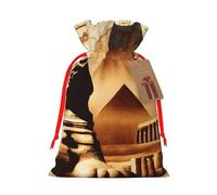 Reusable Ancient-Egyptian-Civilization-Sphinx Burlap Drawstring Xmas Present Bags, Rustic Gift Wrap Bags For Holiday Party And Xmas Presents