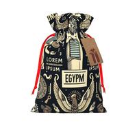 Reusable Ancient-Egyptian-Gods Burlap Drawstring Xmas Present Bags, Rustic Gift Wrap Bags For Holiday Party And Xmas Presents