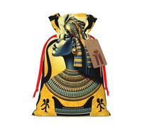 Reusable Ancient-Egyptian-Queen-Cat Burlap Drawstring Xmas Present Bags, Rustic Gift Wrap Bags For Holiday Party And Xmas Presents