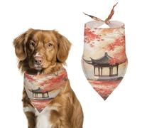 Reusable Ancient Pavilion in The Maple Forest Triangle Pet Scarf, Dog Bandana, Polyester Fabric, Pet Bandana for Small Medium Large Dog Cat and Other Pets 27.6 * 11.8 Inches