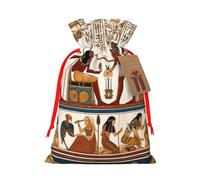 Reusable Ancient-Retro-Egyptian-Pharaohs Burlap Drawstring Xmas Present Bags, Rustic Gift Wrap Bags For Holiday Party And Xmas Presents