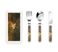 Reusable Animal Deer Print Fork, Spoon Knife with Storage Case,Dishwasher Safe for School Lunch,Travel