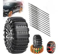 Reusable Anti Snow Chains, Universal Adjustable Non-Slip Zip Tie Tire Chains, Portable Snow & Mud Chains for Car SUV Truck, Emergency Snow Caterpillar Track Chains for Winter Driving (Black, 12)