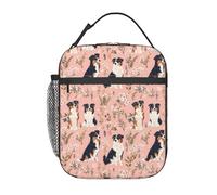 Reusable Australian Shepherd Lunch Box for Kids Girls Boys Women Adult, Insulated Cute Floral Dog Pink Lunch Bag,Polyester Cooler Handbags Case for School Picnic Work Travel Beach or Hiking