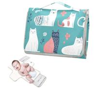 Reusable Baby Changing mat with Tissue Pocket Baby Portable Changing pad for Moms, Dads- Sweet American Curlcats Turquoise