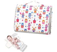 Reusable Baby Changing mat with Tissue Pocket Cute Circus Cat Colorful Clown Kitten Waterproof Pads for Baby with Built-in Pillow cambiador de pa?ales para Bebes