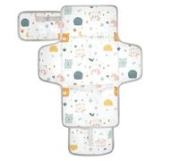 Reusable Baby Changing mat with Tissue Pocket Waterproof Changing pad for Baby Lightweight & Foldable Changing Station Cartoon Childish Cute Animal Light Color