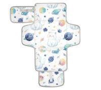 Reusable Baby Changing pad with Tissue Pocket Baby Diaper Changing pad with Built-in Pillow Cartoon Watercolor Planet Cats