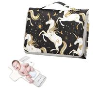 Reusable Baby Pee Pads with Tissue Pocket Black and White Unicorns Gold Design Diaper mat Changing pad Travel for Moms, Dads cambiadores de pa?ales para Bebes