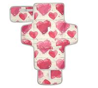 Reusable Baby Pee Pads with Tissue Pocket Waterproof Pads for Baby with Built-in Pillow Hearts Love Romantic Red