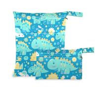 reusable bag for baby 2 Pack travel essentials for flying with handles for yoga, bathing (Cute Cartoon Childish Blue Dino)
